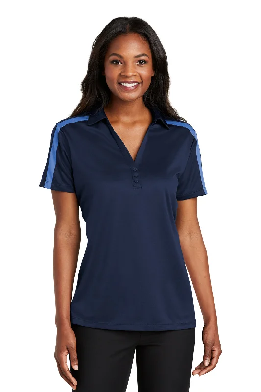 Women’s blouson tops for casual elegance -Port Authority Womens Silk Touch Performance Moisture Wicking Short Sleeve Polo Shirt - Navy Blue/Carolina Blue