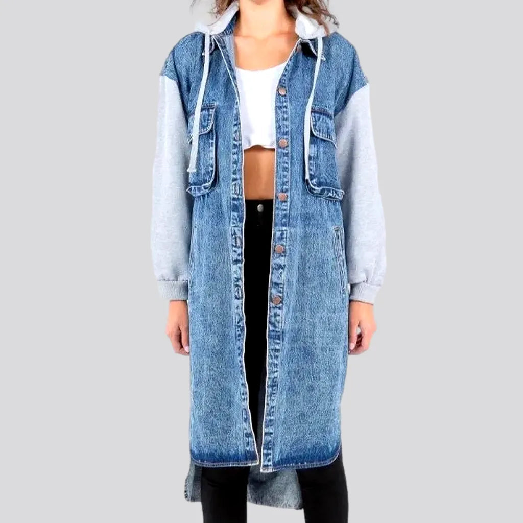 Women’s oversized trench coats for chic look -Long women's denim jacket