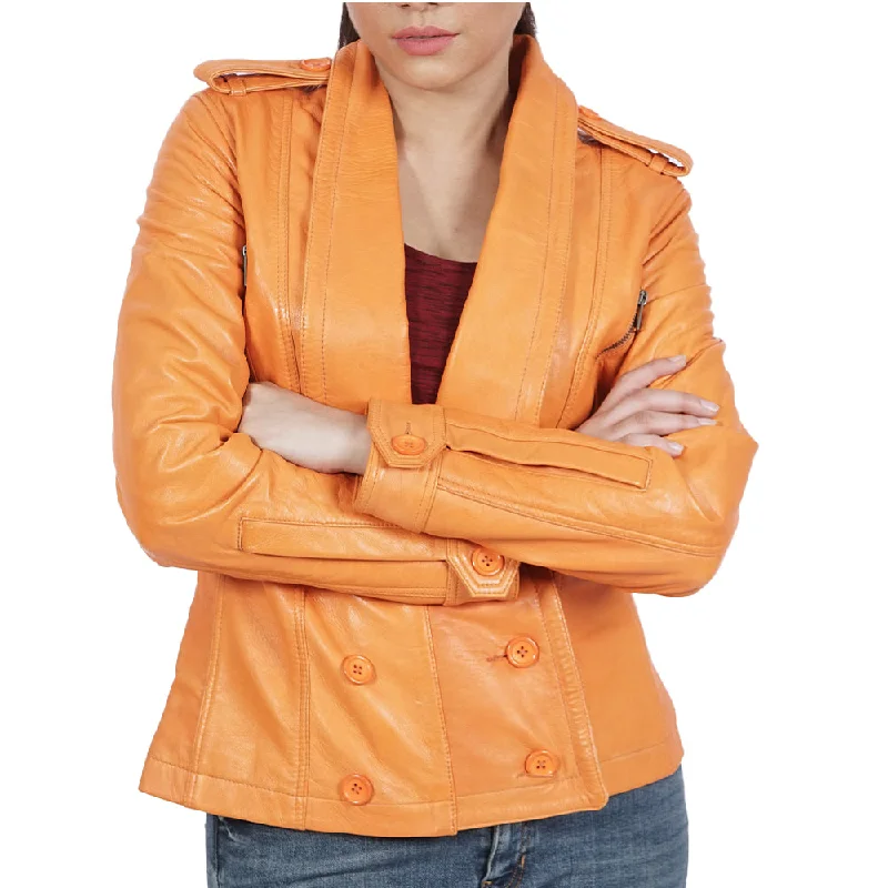 Women’s athletic outerwear for fitness wear -Quinn Blazer Classic Orange Leather Jacket