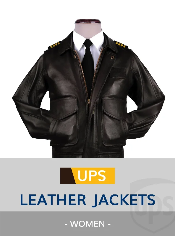 Women’s sherpa jackets for warm, fuzzy comfort -UPS BROWN UNIFORM LEATHER JACKETS WOMEN