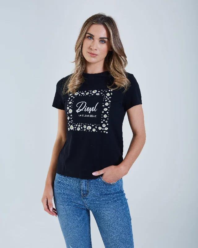 Women’s floral print blouse tops for feminine charm -Jolie T-Shirt Black