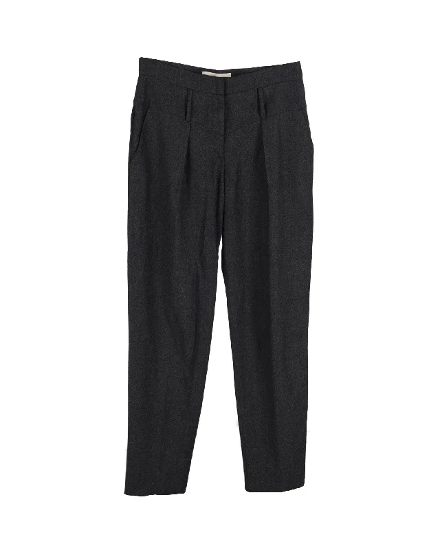 Women’s double-pleat pants for tailored elegance -Stella McCartney Pleated Tapered Trousers in Gray Cotton