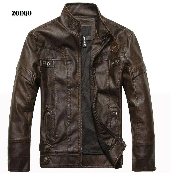 Women’s double-breasted coats for structured look -ZOEQO New arrive brand motorcycle Real leather jacket