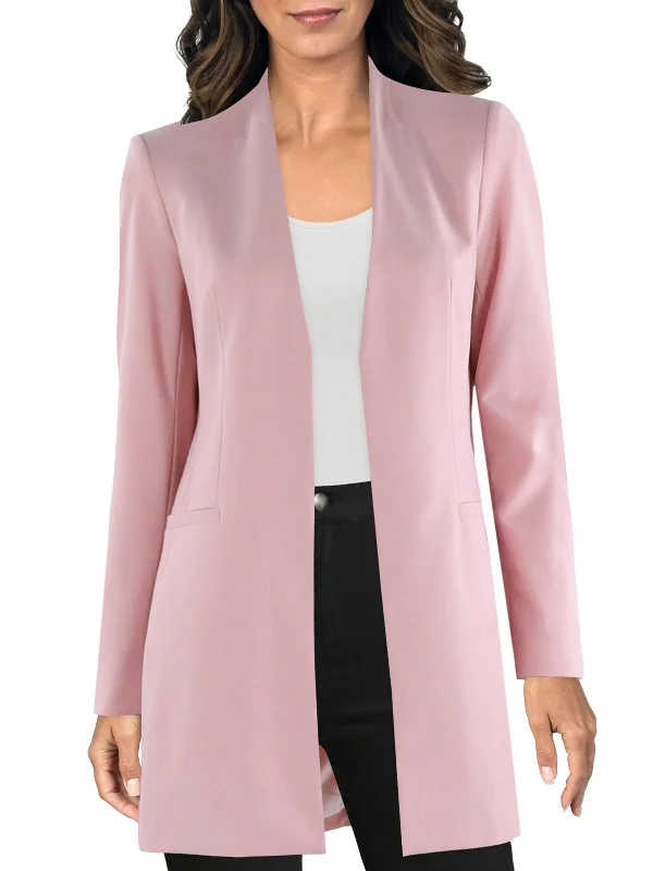 Women’s sherpa jackets for warm, fuzzy comfort -Womens Collarless Suit Separate Open-Front Blazer