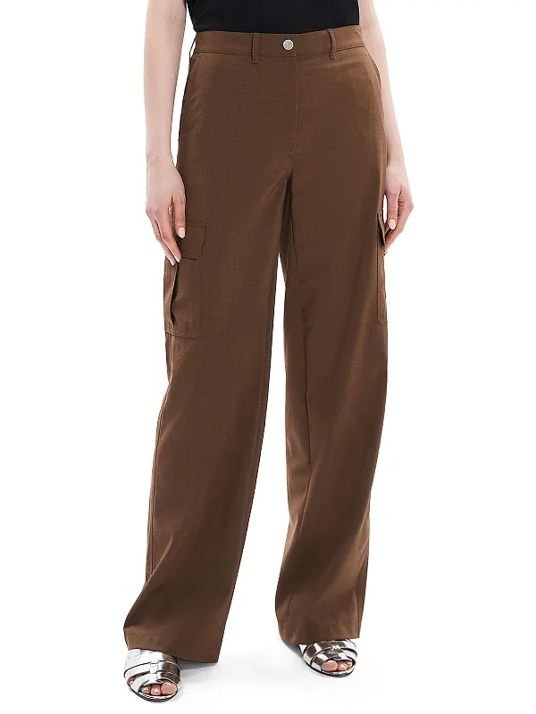 Women’s zip-up pants for easy dressing -Womens High Rise Slub Cargo Pants