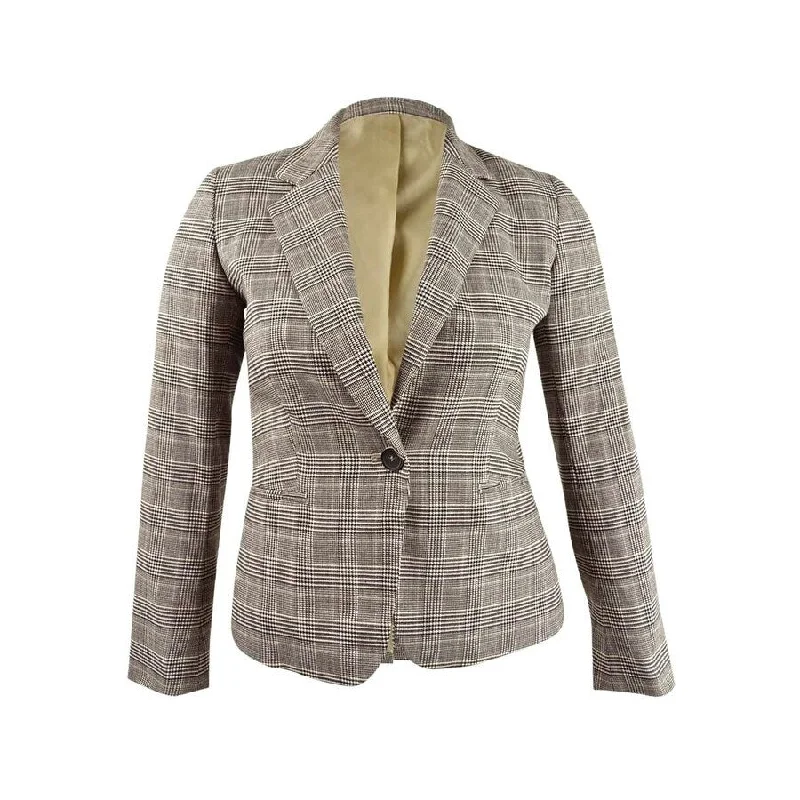 Women’s shearling jackets for cozy comfort -Bar III Women’s One-Button Plaid Blazer (10, Camel Multi)