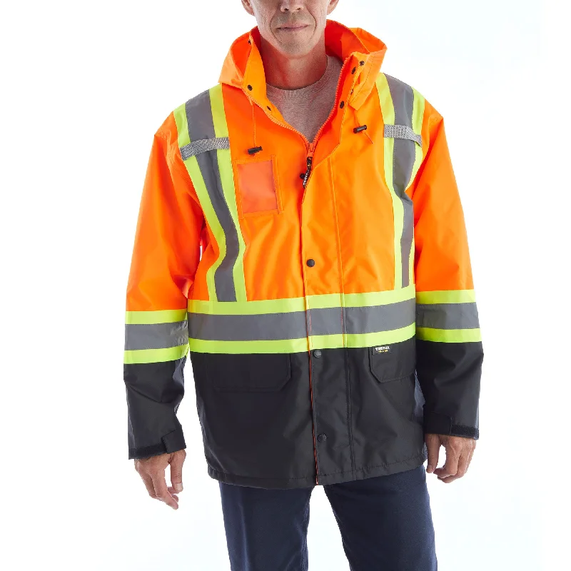 Women’s hooded coats for casual layering -Terra Hi-Vis Rain Work Jacket 116520JOR - Orange