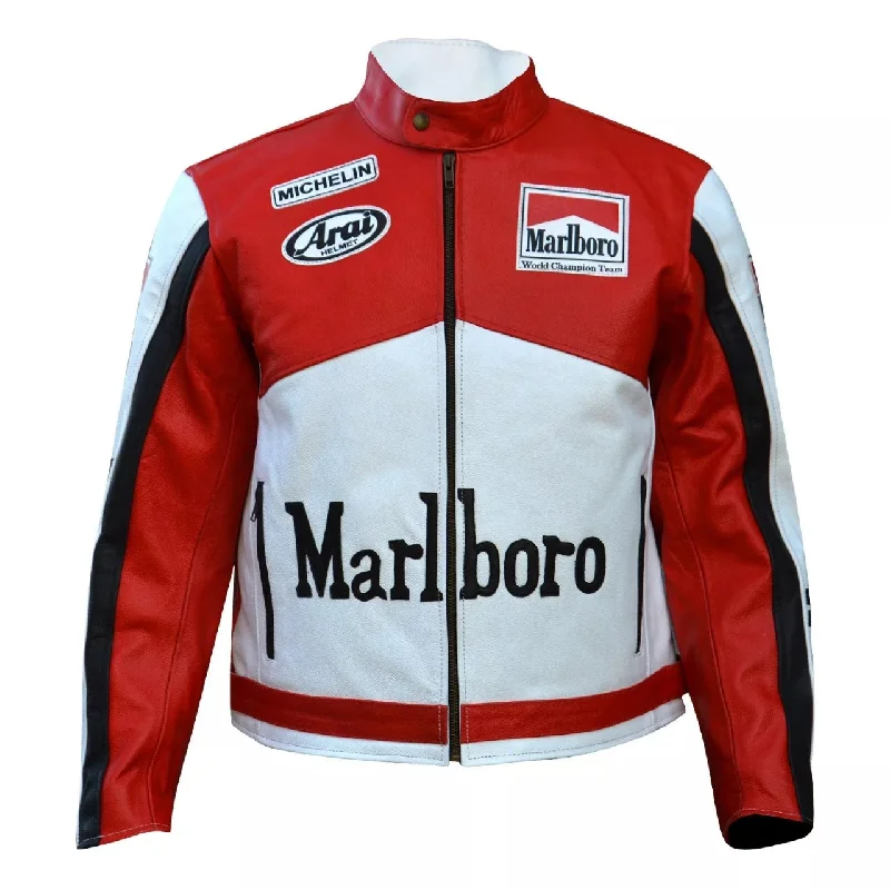 Women’s denim outerwear jackets for laid-back look -Marlboro Motorbike Racing Leather Jacket