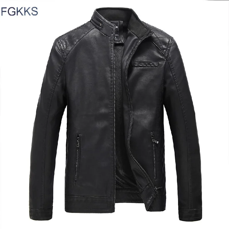 Women’s sleeveless jackets for layering -FGKKS Brand Motorcycle Real Leather Jackets