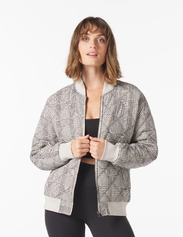 Women’s wool coats for sophisticated warmth -Varsity Jacket: Oatmilk/Black Glen Plaid