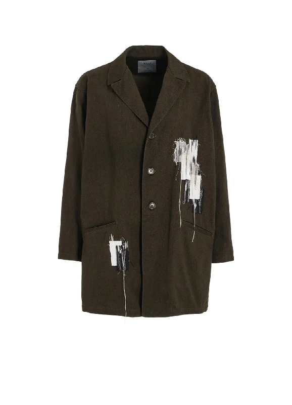 Women’s belted trench coats for structured silhouette -COTTON DRILL "BORO"APPLIQUE LONG JACKET