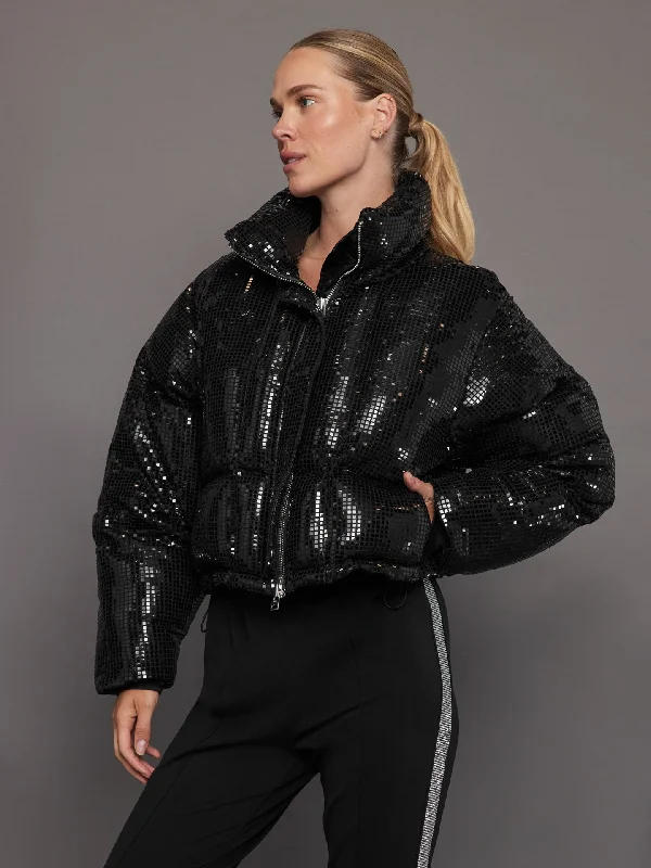 Women’s belted coats for flattering shape -Disco Puffer Jacket - Black