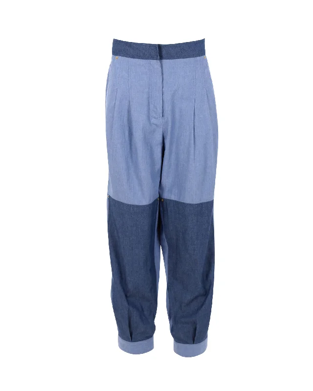 Women’s bootcut dress pants for work wear -Loewe Patchwork Wide-leg Denim Pants in Blue Cotton