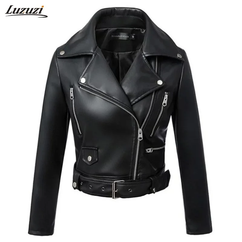 Women’s faux shearling jackets for cozy chic -1PC Leather Jacket Women Motorcycle Short Coats Faux