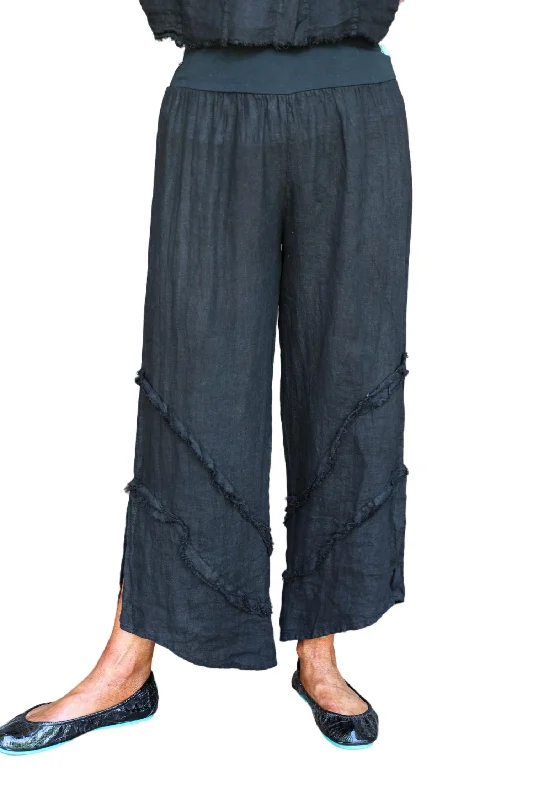 Women’s faux leather pants for edgy style -Ruffle Delight Linen Pants In Black