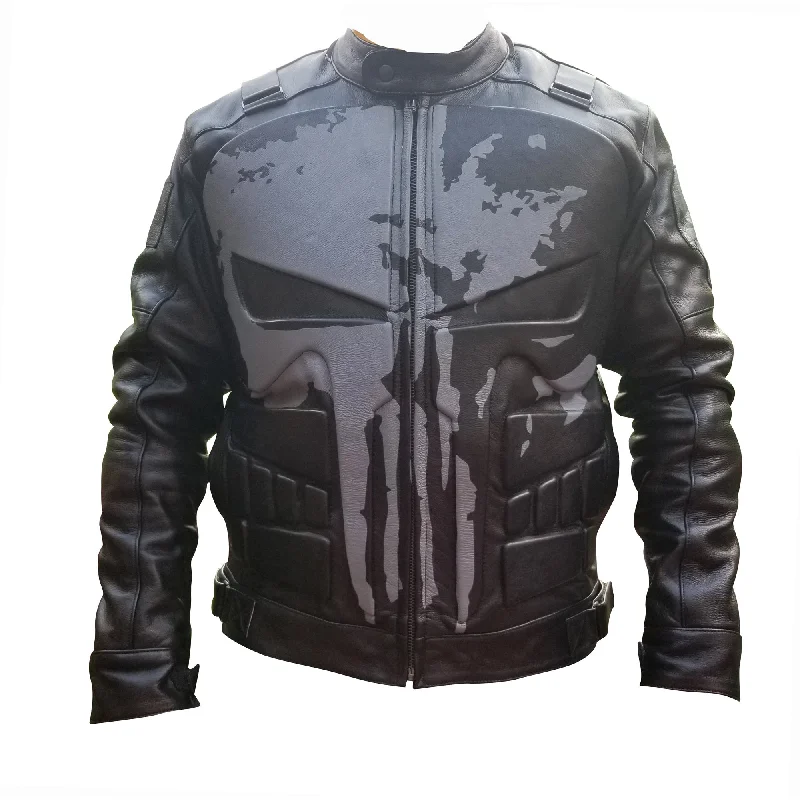 Women’s car coats for classic silhouette -Punisher's motorcycle leather jacket