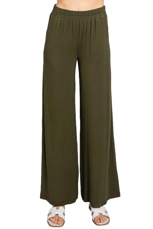 Women’s capri pants for summer outfits -Let's Lounge Wide Leg Pant In Deep Olive