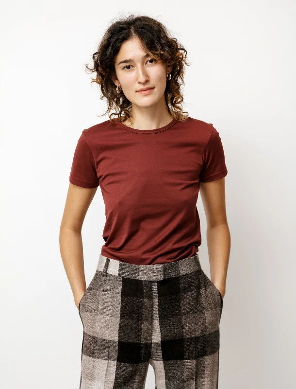 Women’s wrap tops for elegant look -Crew Neck T-Shirt Oxblood