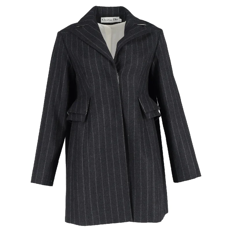 Women’s high neck jackets for chilly days -Christian Dior Pinstripe Single-Breasted Blazer in Grey Wool