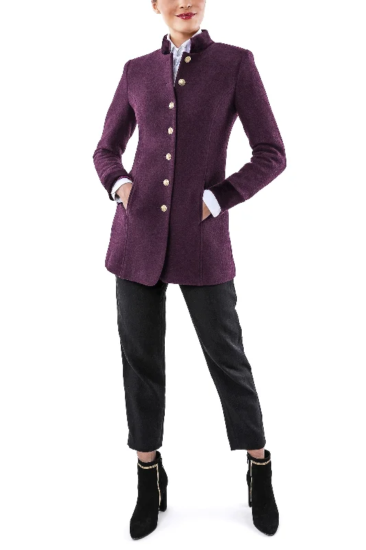 Women’s leather trench coats for bold style -Long blazer from grape coloured authentic Austrian broadcloth