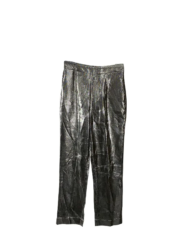 Women’s work pants for office wardrobe -Isa Arfen Slim Fit Pants in Silver Lamé