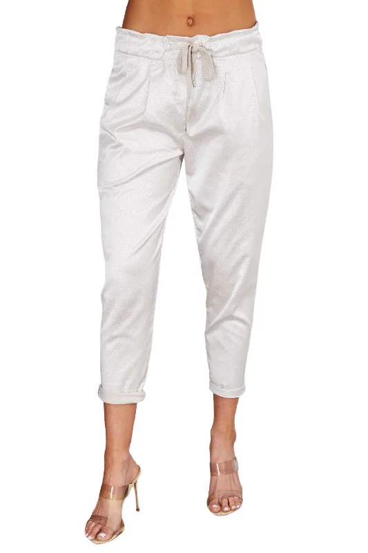 Women’s sweatpants for cozy comfort -Metallic Sheen Elastic Pant In Ivory