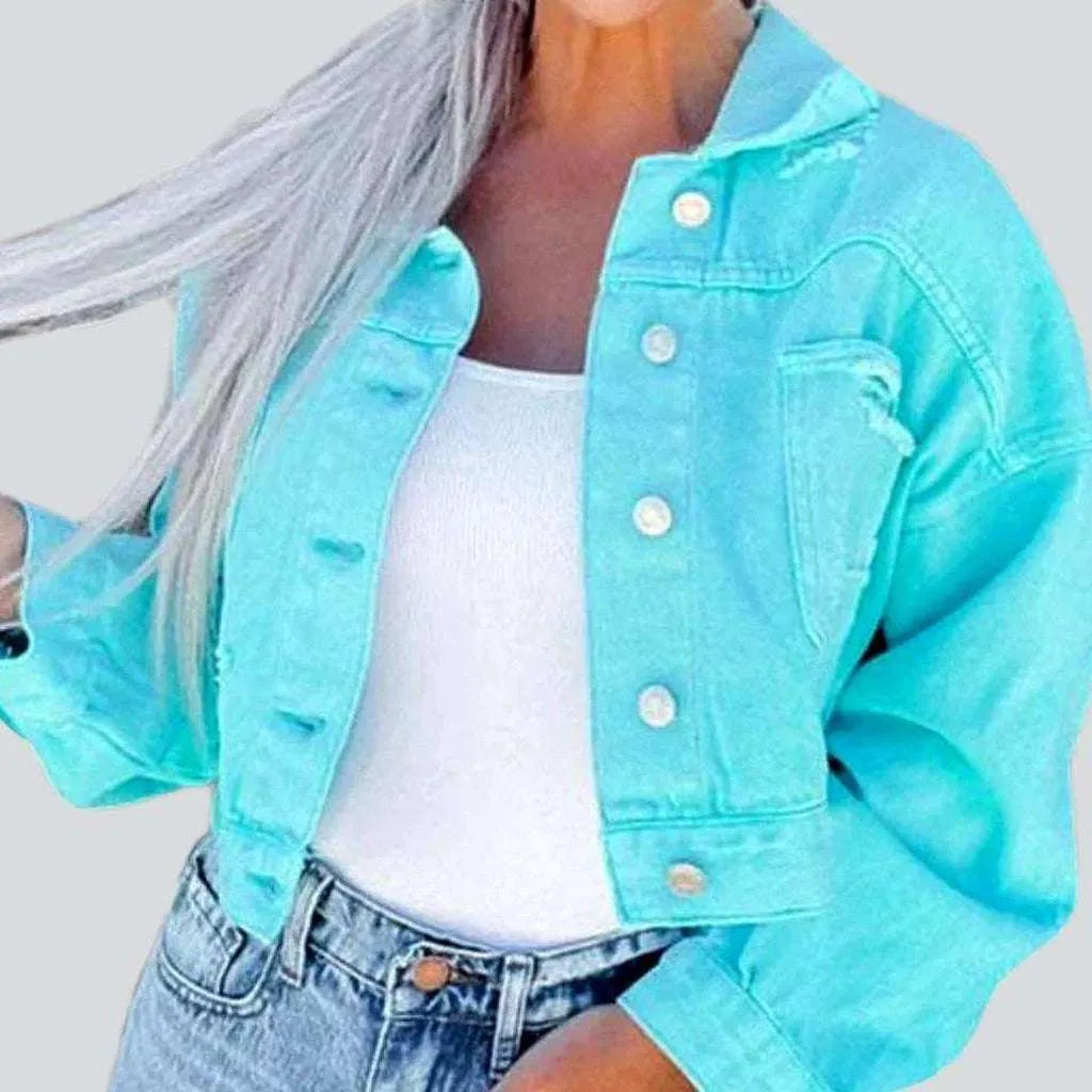 Women’s fleece-lined jackets for added warmth -Ripped-back women's denim jacket