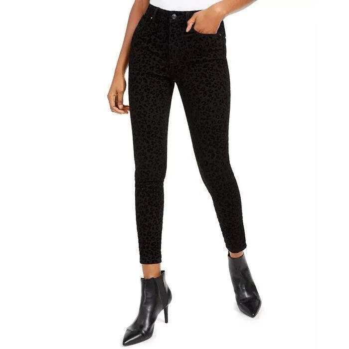 Women’s velvet leggings for evening style -Rewash Junior's Velvet Leopard Jeans Black Size 3