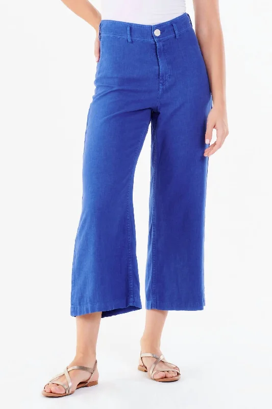 Women’s knit pants for comfort and style -Audrey Cropped Wide Leg Pants In Cobalt