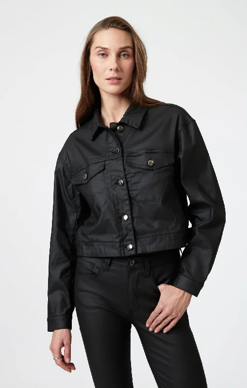 Women’s parka coats for winter fashion -MAREN CROP JACKET IN BLACK COATED