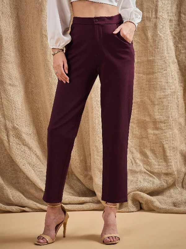 Women’s skinny trousers for sleek look -Women Burgundy Roma Tapered Pants