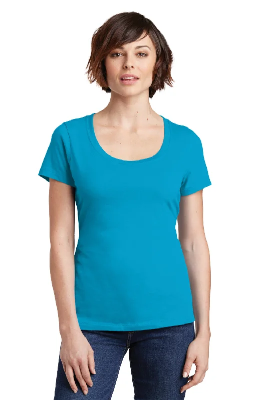 Women’s oversized tops for relaxed fit -District Womens Perfect Weight Short Sleeve Scoop Neck T-Shirt - Bright Turquoise Blue - Closeout