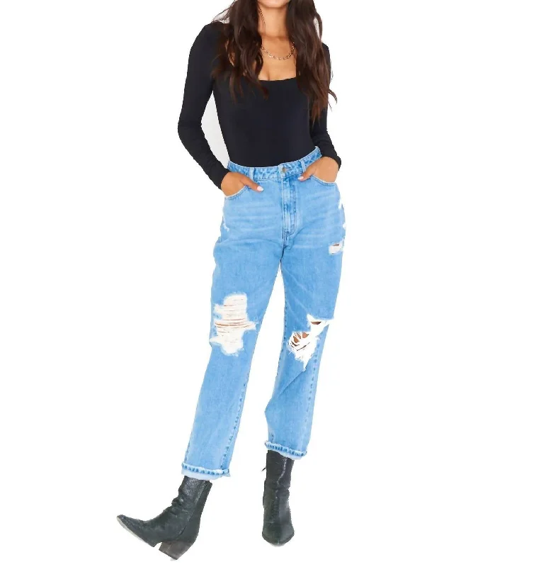 Women’s tapered pants for sleek silhouette -Boston Boyfriend Jeans In Vintage Blue