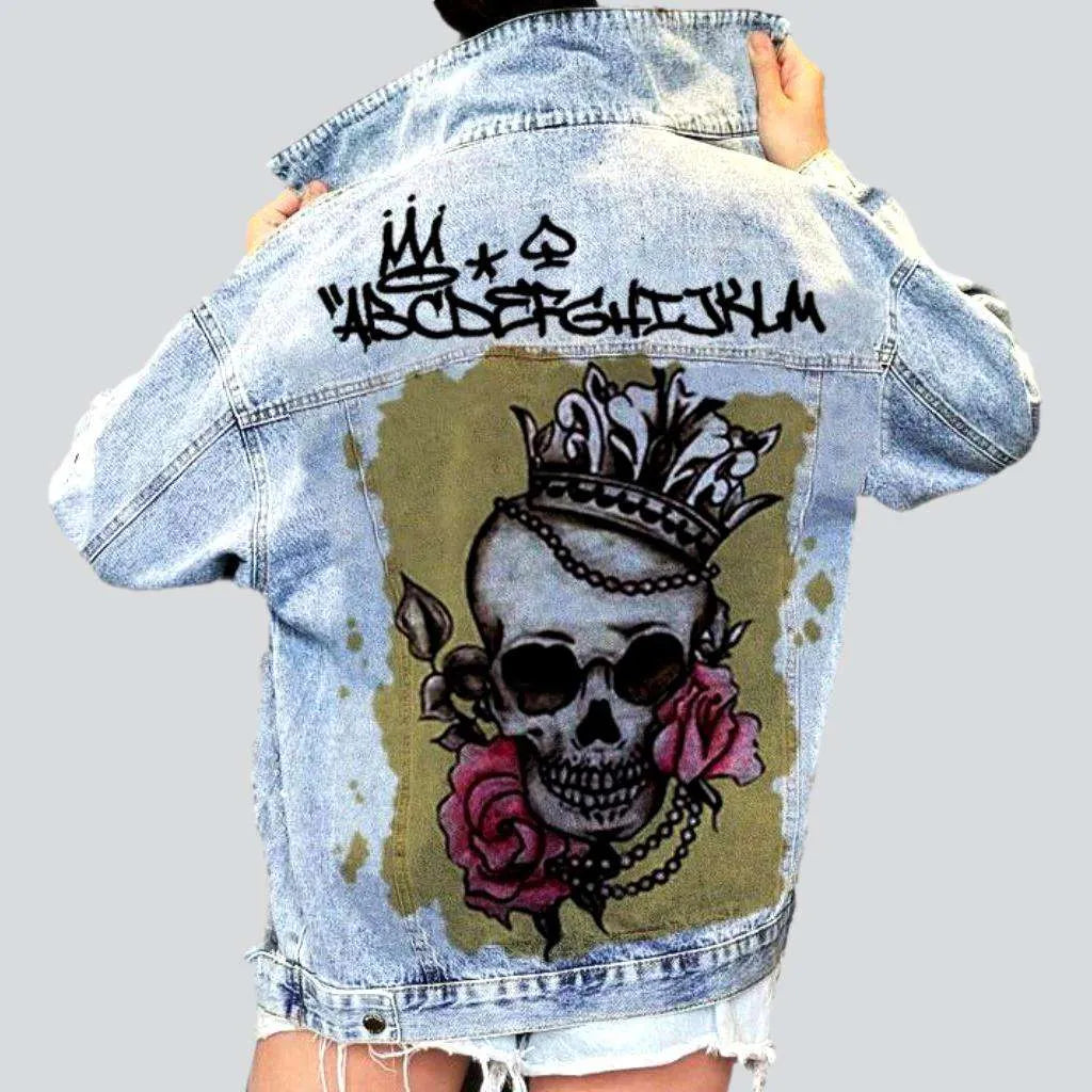 Women’s sporty rain jackets for active lifestyle -Painted skull print jean jacket