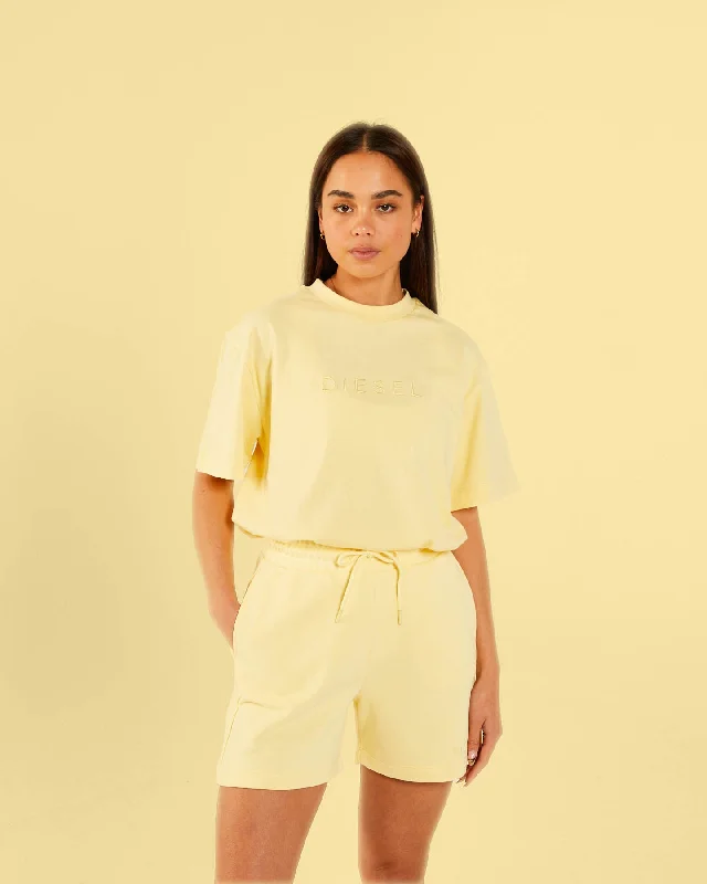 Women’s lace blouse tops for delicate touch -Arlene Tee Soft Yellow