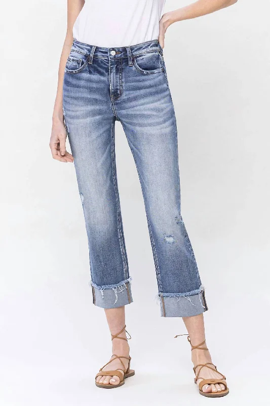 Women’s stretch denim pants for all-day wear -High Rise Cuffed Straight Jean In Infallible