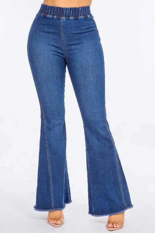 Women’s flare pants for retro-inspired style -High Waist Curvy Flare Jeans In Dark Blue