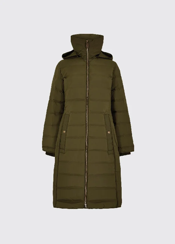 Women’s asymmetrical jackets for modern flair -Meyers long length coat - Olive