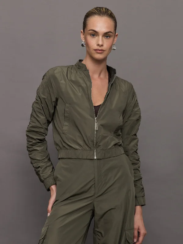 Women’s asymmetrical jackets for modern flair -Theia Zip Taffeta Bomber Jacket - Army