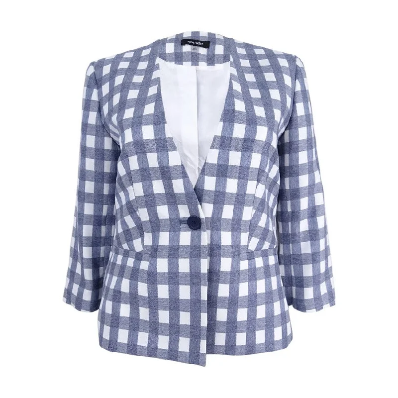 Women’s water-resistant coats for rainy weather -Nine West Women's Single-Button Checked Blazer