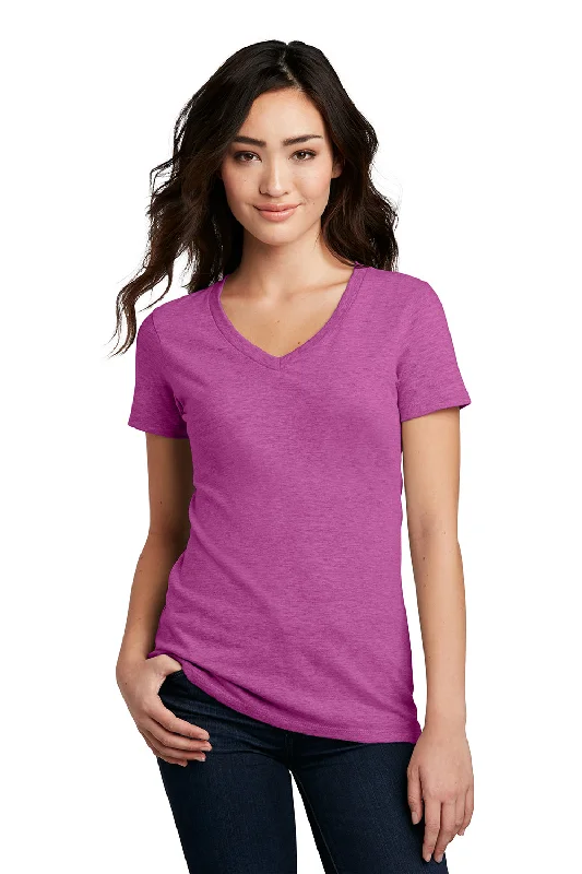 Women’s tunic tops for relaxed style -District Womens Perfect Blend Short Sleeve V-Neck T-Shirt - Heather Raspberry Pink