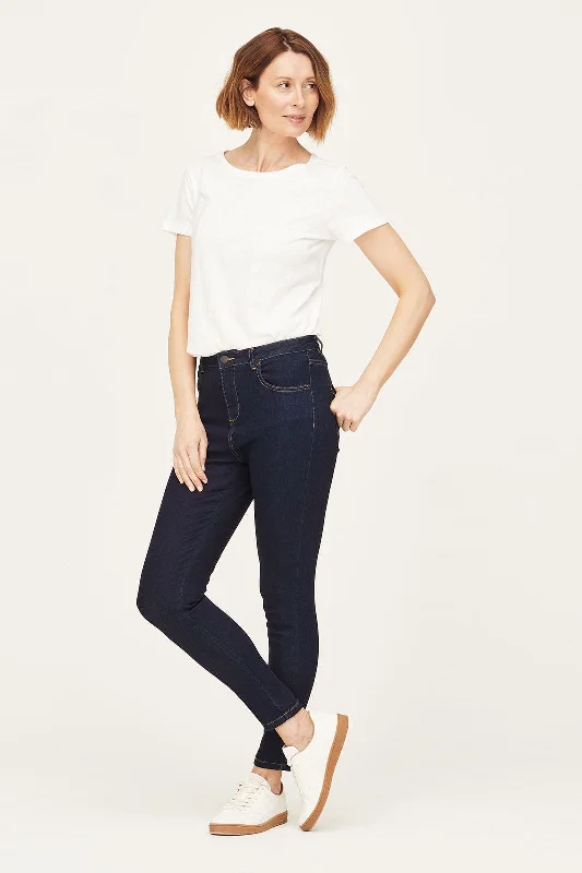 Women’s double-pleat pants for tailored elegance -Thought Gots Skinny Jeans in Dark Blue Wash