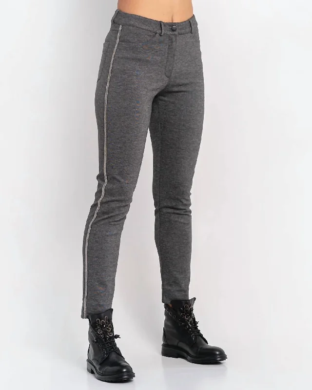 Women’s button-up pants for casual chic -Jean With Side Stripe In Grey