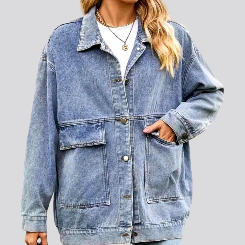 Women’s lightweight jackets for spring and fall -Stonewashed women's jean jacket