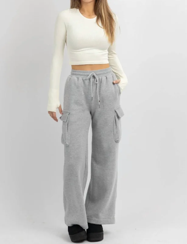 Women’s plaid pants for preppy fashion -Cargo Cozy Fleece Lounge Pants In Heather Grey