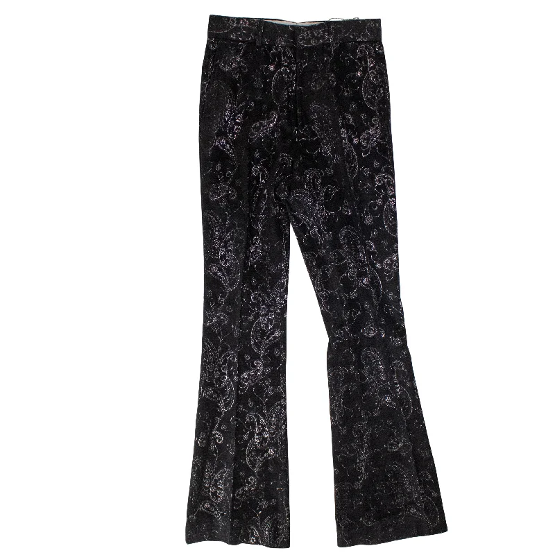 Women’s plaid pants for preppy fashion -Amiri Paisley Velvet Glitter Flare - Black