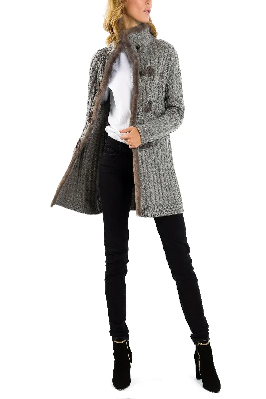 Women’s high neck jackets for chilly days -Cardigan from lambswool in grey-brown