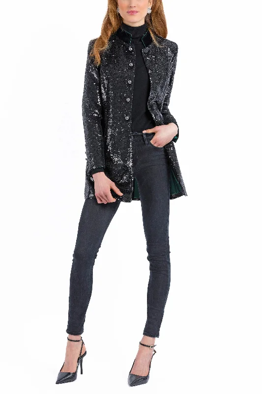 Women’s cape coats for dramatic flair -Long Blazer from shiny black sequins