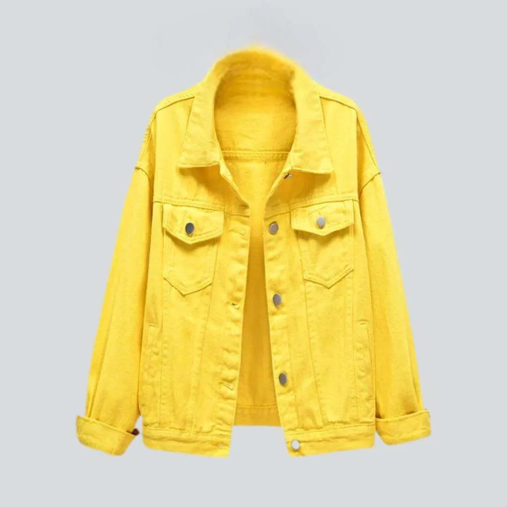 Women’s denim outerwear jackets for laid-back look -Y2k color jeans jacket for ladies