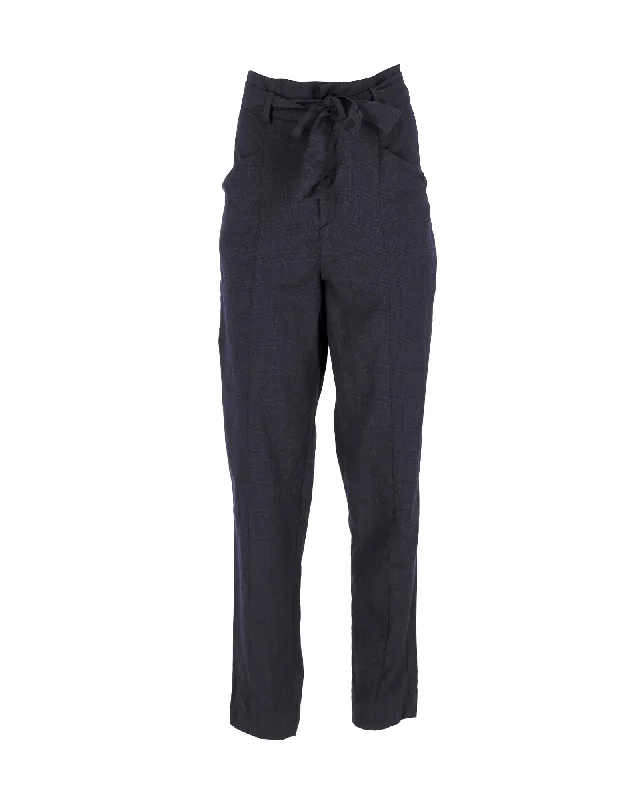 Women’s high-waisted wide-leg pants for vintage style -Isabel Marant Etoile Tie-Waist Trousers in Navy Blue Wool